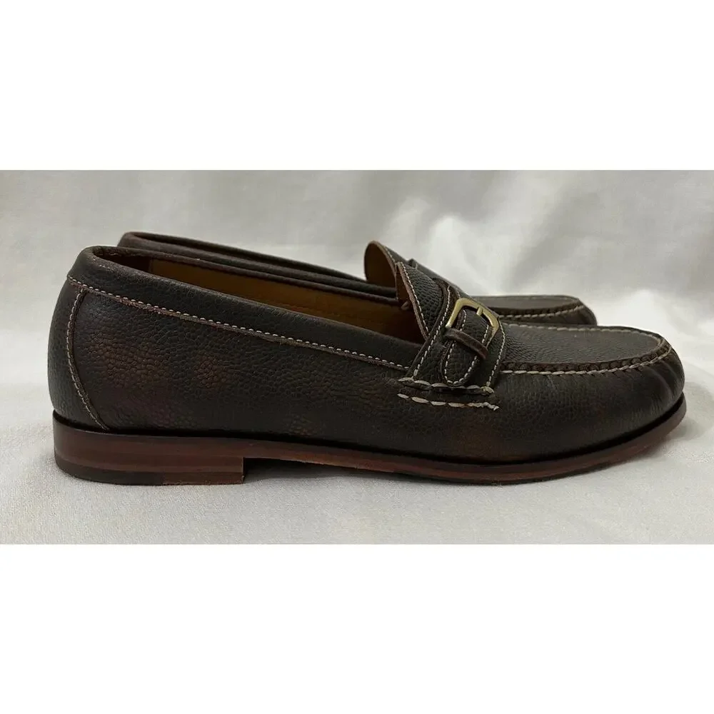 Cole Haan Dark Brown Pebbled Leather Buckle Loafers